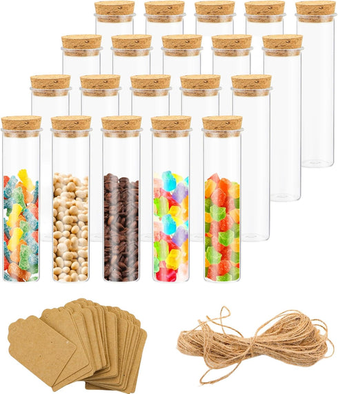 20 Pcs 60ml Flat Test Tubes with Cork Stoppers for Candy Storage, Plant, Party