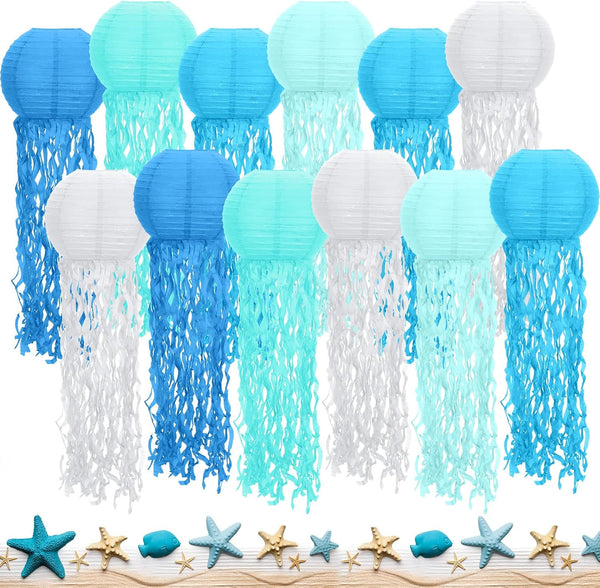 Retisee 12 Pcs Hanging Jellyfish Paper Lanterns Under The Sea Ocean Party