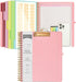 Ospelelf Pink Foldable Spiral Clipboard Folio with 39 Stickers, 5 Plastic Folders, 10 Pockets, Zipper Pouch, Refillable