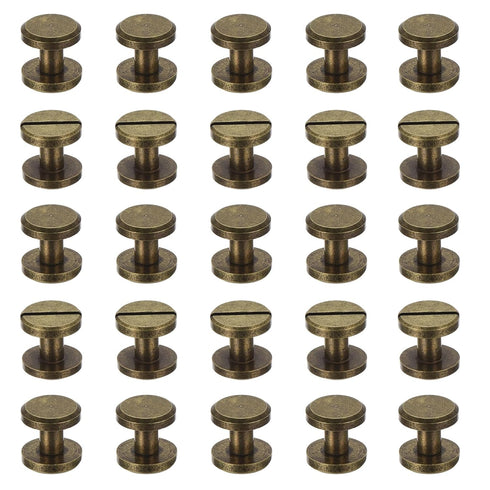 PATIKIL 50 Sets Chicago Screws, 8mm L Slotted Binding Post Rivets Brass Fasteners for Leather Belt Scrapbook Albums,