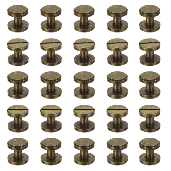 PATIKIL 50 Sets Chicago Screws, 8mm L Slotted Binding Post Rivets Brass Fasteners for Leather Belt Scrapbook Albums,