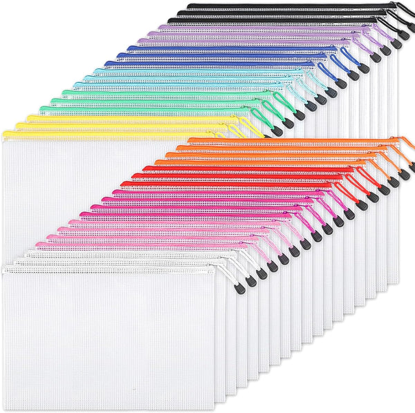 EOOUT 36pcs Mesh Zipper Pouch Bags, A4 Size Board Game Storage Zipper Bags for Organizing, Plastic Zipper Pouch in 11