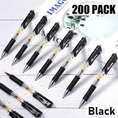 Spakon 200 Pieces Retractable Ballpoint Pens - Bulk Medium Point, 0.5mm Refillable Ink Pens for Office (Black)