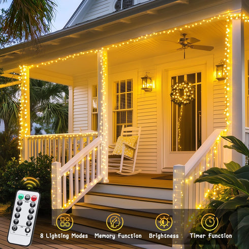 2 Pack 66ft 200 JMEXSUSS Battery Operated String Lights Outdoor Indoor, Total LED Fairy String Lights with Remote, Warm