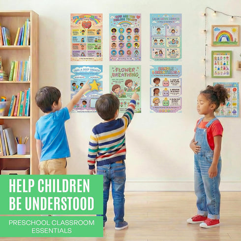 Set 6-Piece JELLY BEAN GENIUS Calming Corner Essential Poster for Kids Emotional Awareness & Social Emotional Learning