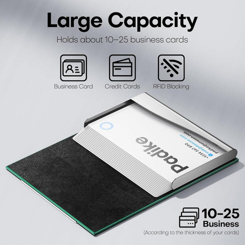 Padike Business Card Holder Case, Professional PU Leather & Stainless Steel Multi Card Wallet for Men & Women (U-Green)