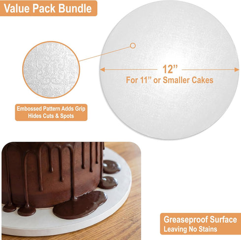 12 Inch (14 Pack) 1/2" BOARDS+ Sleek Cake Drums | Thick Rounds | Free Prop Up Tool | Sturdy Professional Looking