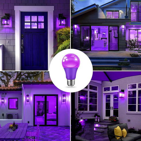Purple Light Bulbs for Outdoor Porch - 9W E26 Base LED Bulb for Halloween, Christmas, Wedding, Party, 2-Pack