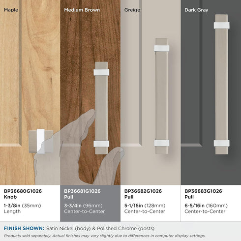 Amerock Cabinet Pull, Satin Nickel/Polished Chrome, 3-3/4 inch (96 mm) Center to Center, Overton, 1 Pack Drawer Pull,