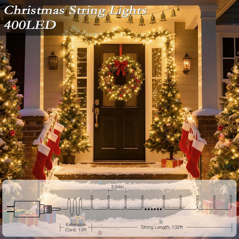 Soagrc132FT 400 8 LED Warm White String Lights, Modes Fairy Lights with Timer, Waterproof & Durable Indoor Outdoor