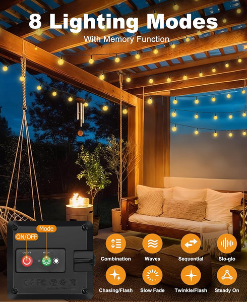 2 Pack 98 100 8 btfarm Solar String Lights Outdoor Waterproof, Total FT LED Solar Powered Patio Light, Lighting Modes