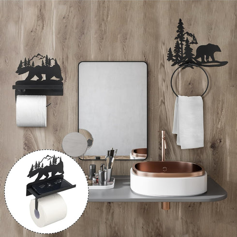 2 Funrous Pcs Bear Toilet Paper Holder Bear Towel Ring Holder for Bathroom Black Bathroom Cabin Decor Holders