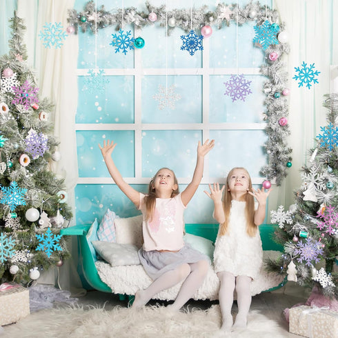 Zonon 48 Pcs Snowflake Cutouts Decorations, Winter Christmas Paper Cutouts with Glue Points for Home Office Decor