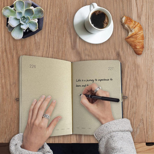 Vintage 365 Journal with Lock and Key, A5 Black Hardcover Diary for Adults, Men, Women
