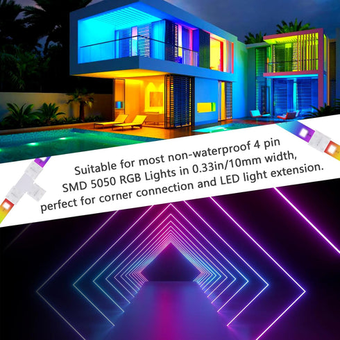 4-Pin 10mm RGB LED Light Strip Connectors, 100 Pieces Solderless Adapter Terminal for SMD 5050 RGB Strips