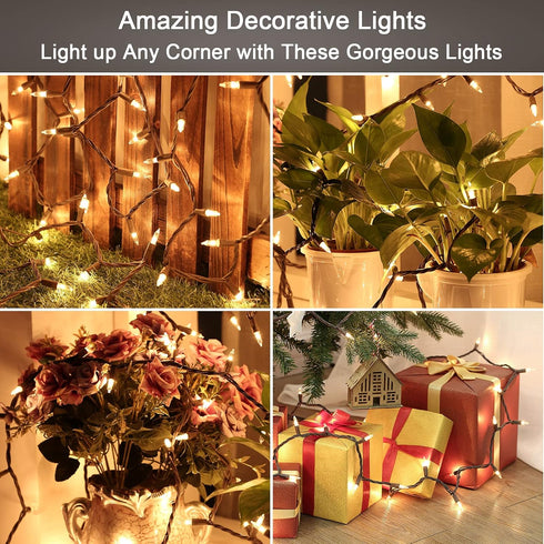Clear Christmas Lights String | 21.63ft 100 Count Incandescent Brown Wire Lights | UL Certified for Indoor Outdoor