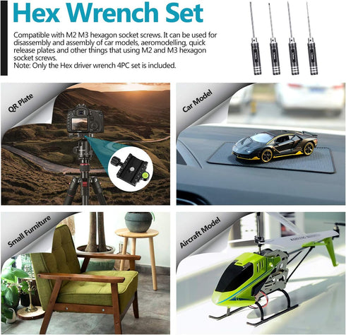 Neewer 4 Piece Set Hex Driver Wrench, Lightweight Titanium Nitride Coating Tools Kit for RC Helicopter