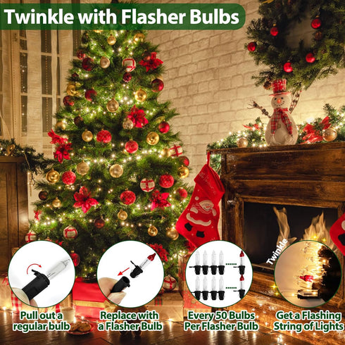 66FT 200 Bulbs Clear Christmas Lights Incandescent Warm White Mini Lights with Black Wire for Christmas Tree, Garland