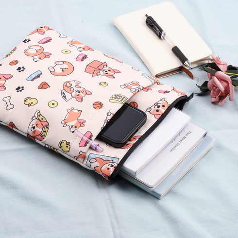 HOLLP Corgi Book Sleeve, Waterproof Zipper Pouch, Animals Gifts for Corgi Lovers, Birthday Christmas Gift