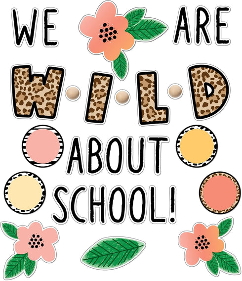 Schoolgirl Style Simply Safari We Are Wild About School Bulletin Board Set, Boho Neutral Classroom Decorations (99 pc)