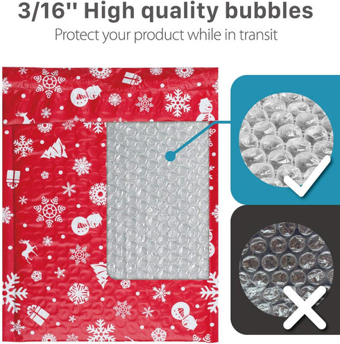 Fosmon #0 Christmas Poly Bubble Mailer 6.5 x 10 inches (5 Pack) - Lightweight Water/Dust/Shock/Tear Resistant Padded