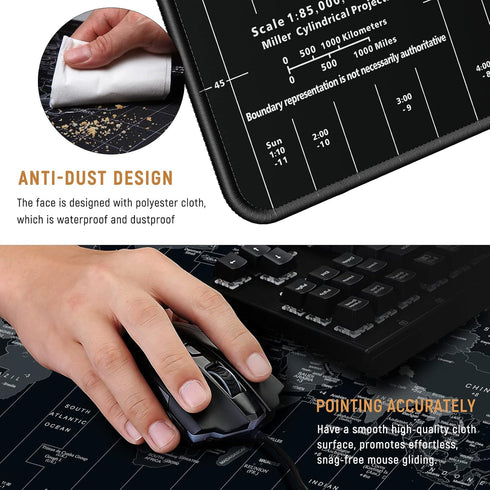 JIALONG Large Gaming Mouse Pad - Extended Desk Mat with Personalized Design, 35.4 x 15.7 inches, Black World Map