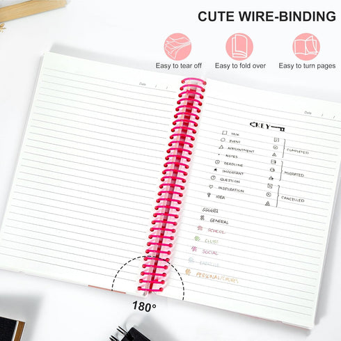 Yoment Hardcover Spiral Notebook, 300 Pages, College Ruled, 7" X 10", Large Spiral Lined Journals for Work, Pink