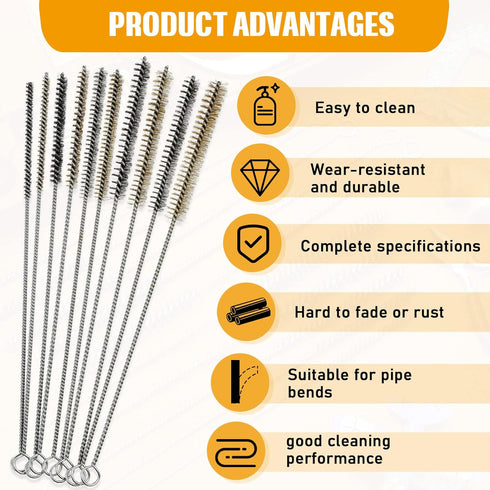 Wire Tube Brushes for Cleaning Pipe - Stainless Steel Round Wire Brush for Auto Parts, Bottles, Tubes (20 Pieces)