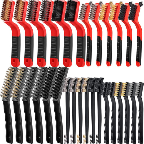 Sumind 30 Pcs Wire Cleaning Brush Set Nylon/ Stainless Steel/ Brass Metal