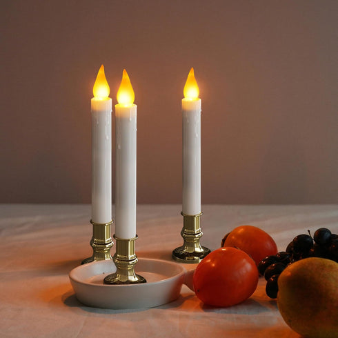 Pack 2 5/19 FURORA LIGHTING LED White Taper Candles with Gold Holders of with Timer, Elegant Flameless Glow for Home