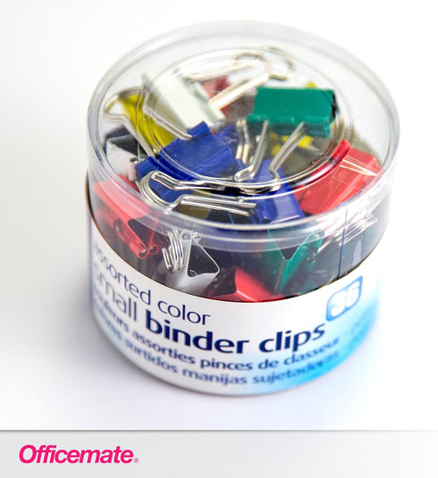 Officemate Small Binder Clips, Assorted Colors, 36 Clips per Tub (31028)