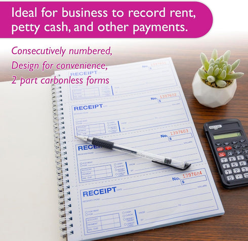 BAZIC PRODUCTS 200 Sets 7 5/8" 10 7/8" 2-Part (200 Sets/Pk), 4-Packs Cash Money or Rent Spiral Bound Receipt Book, x