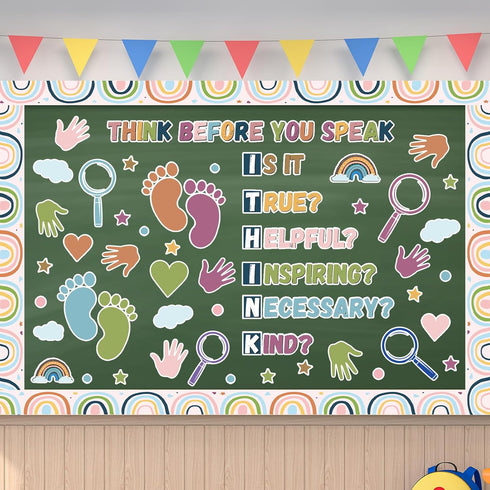 Boho Classroom Bulletin Board Decorations - Kindness Motivational Think Before You Speak Wall Decor