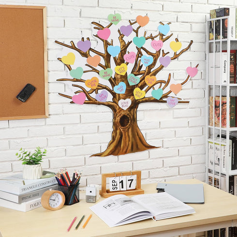 Gersoniel 90 Pieces Classroom Tree Bulletin Board Set, Summer Tree Decoration with Conversation Heart Leaves