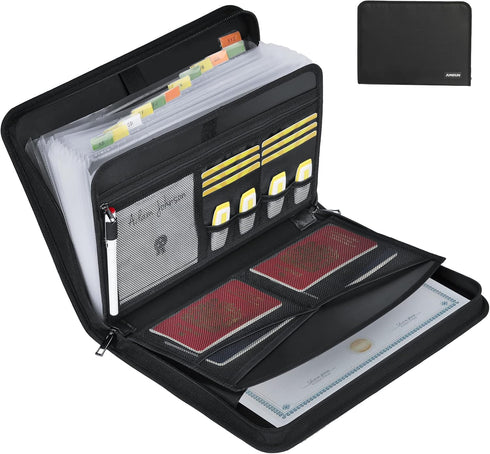 JUNDUN Fireproof Accordion File Organizer, 12 Pocket Expanding Folder with Zipper & Labels