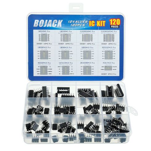 BOJACK 120 Pcs Opamp Timer Darlington Phototcoupler IC Assortment Kit - LM324, LM339, ULN2003AN, and More
