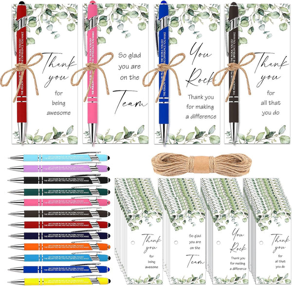 Qilery 24 Sets Employee Appreciation Gifts - School Staff Gifts, Thank You Gifts, Green Leaves Greeting Cards, Stylus