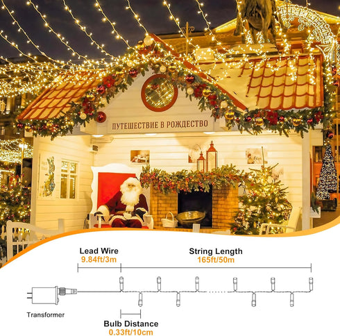 165 500 FT LED Christmas Lights Outdoor Indoor, Plug in Warm White String Lights for Outside Waterproof, Connectable