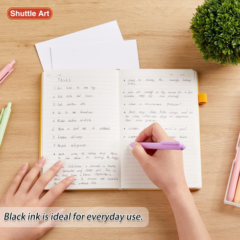 Shuttle Art 15 Pack Ballpoint Pens - Pastel Retractable Black Ink Pens, Cute 1.0mm Medium Point for Writing, Journaling