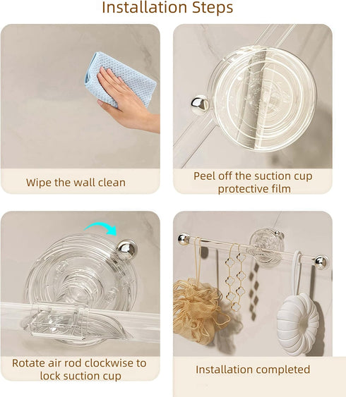 Ceramoon Set of Transparent Suction Cup Washcloth Bar & Suction Cup Hanger Hook Removable Reusable Suction Cup Rack