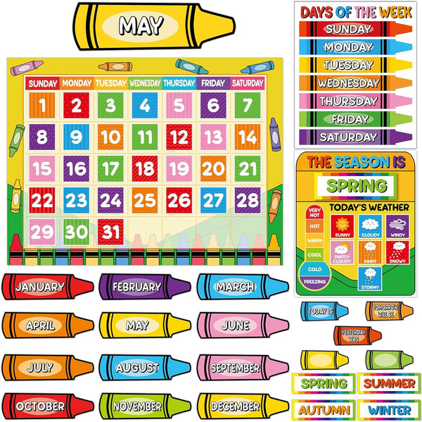 Colorful Crayon Calendar Bulletin Board Set Crayons CTP Bulletin Board Calendar Seasons