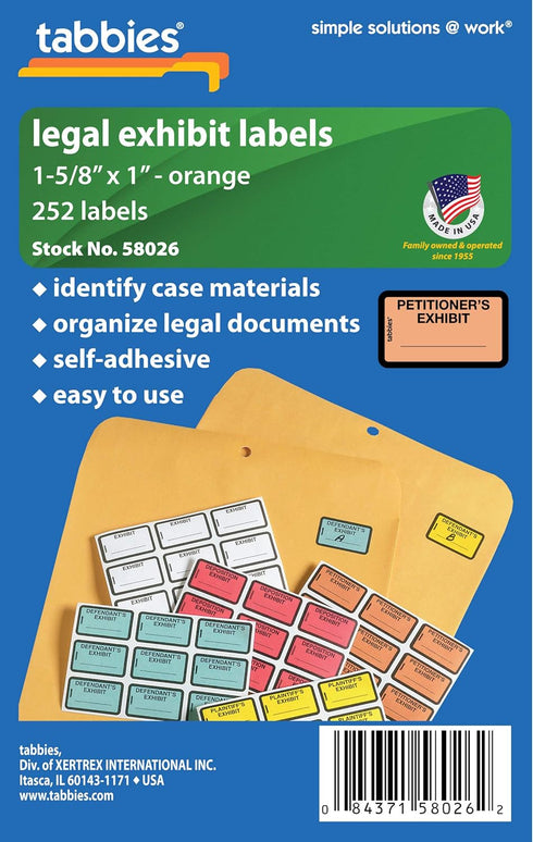 Tabbies Legal Exhibit Labels, Orange, PETITIONER'S Exhibit 252 Label, 1-5/8"W x 1" H, Pack (58026)