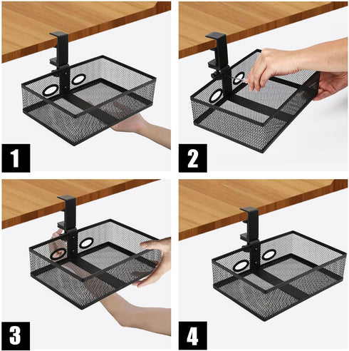 RHBLME Under Desk Drawer Storage, Black 360-Degree Rotating Clamp-on Swivel Pencil Drawer for Office Tables