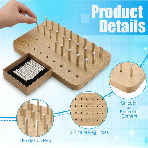 Colingmill 36 4mm/6mm/8mm Hole Wooden Pegboard for Finger Dexterity with Iron Pegs Hand Rehabilitation Board Wood Peg