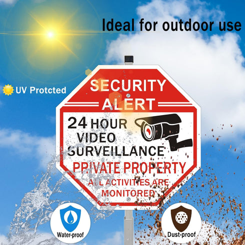 2 Pack 36" 12"x12" Security Sign, Private Property Video Surveillance Sign, with Metal Stakes, Reflective Rust Free