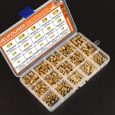 420 PCS M2 M3 M4 M5 Female Thread Knurled Nuts, Brass Threaded Insert Assortment Kit