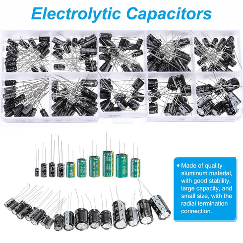 PATIKIL 18 Values Aluminum Electrolytic Capacitor Assortment Kit, 270 Pcs Low Impedance with Storage Box