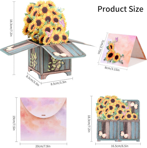 Giiffu 3D Sunflower Pop-Up Greeting Card, Birthday, Mother's Day, Thank You Card with Envelope