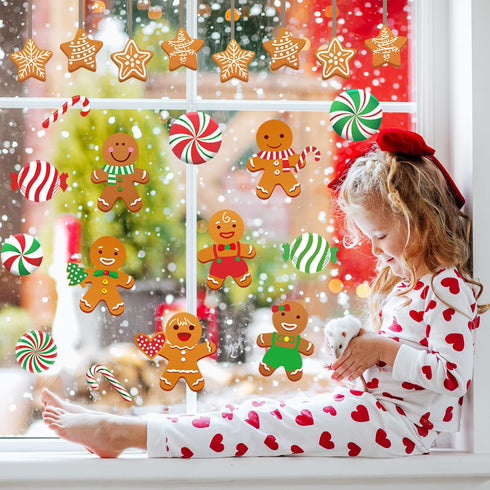Whaline 76Pcs Merry Christmas Classroom Decoration Kit, Gingerbread Candy Cane Cutouts with Red White Stripes Border
