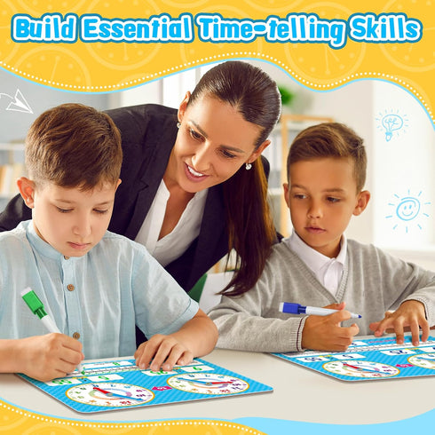 Learning Clock for Kids, Toddler Teaching Clock, Dry Erase Board for Preschool, Kindergarten, Educational Activities